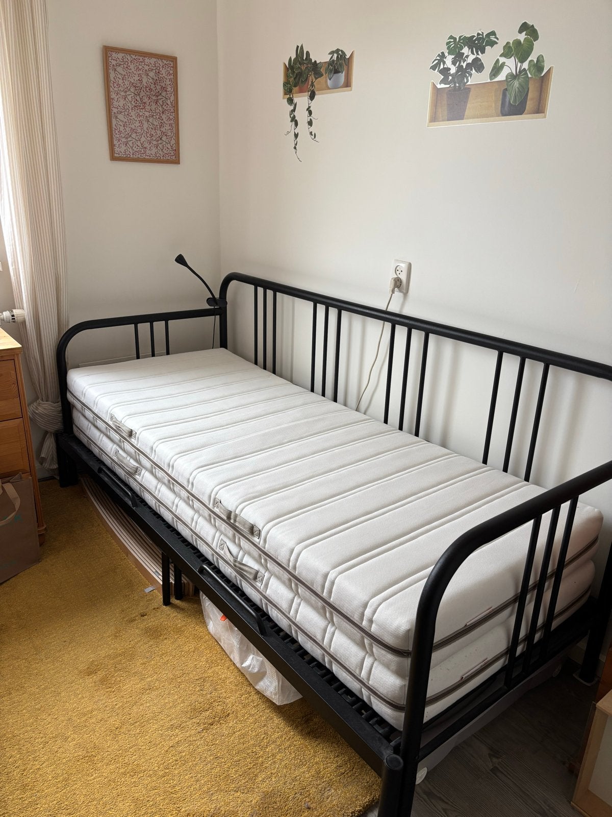 Eenpersoons/Tweepersoons bed met 2 matrassen (80x200cm), Ophalen, Verstelbaar, Eenpersoons, Zwart