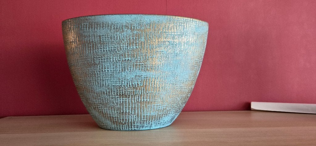 Binnen bloempot, blauw/goud, uniek design, Binnen, Zo goed als nieuw, Minder dan 40 cm, Overige vormen