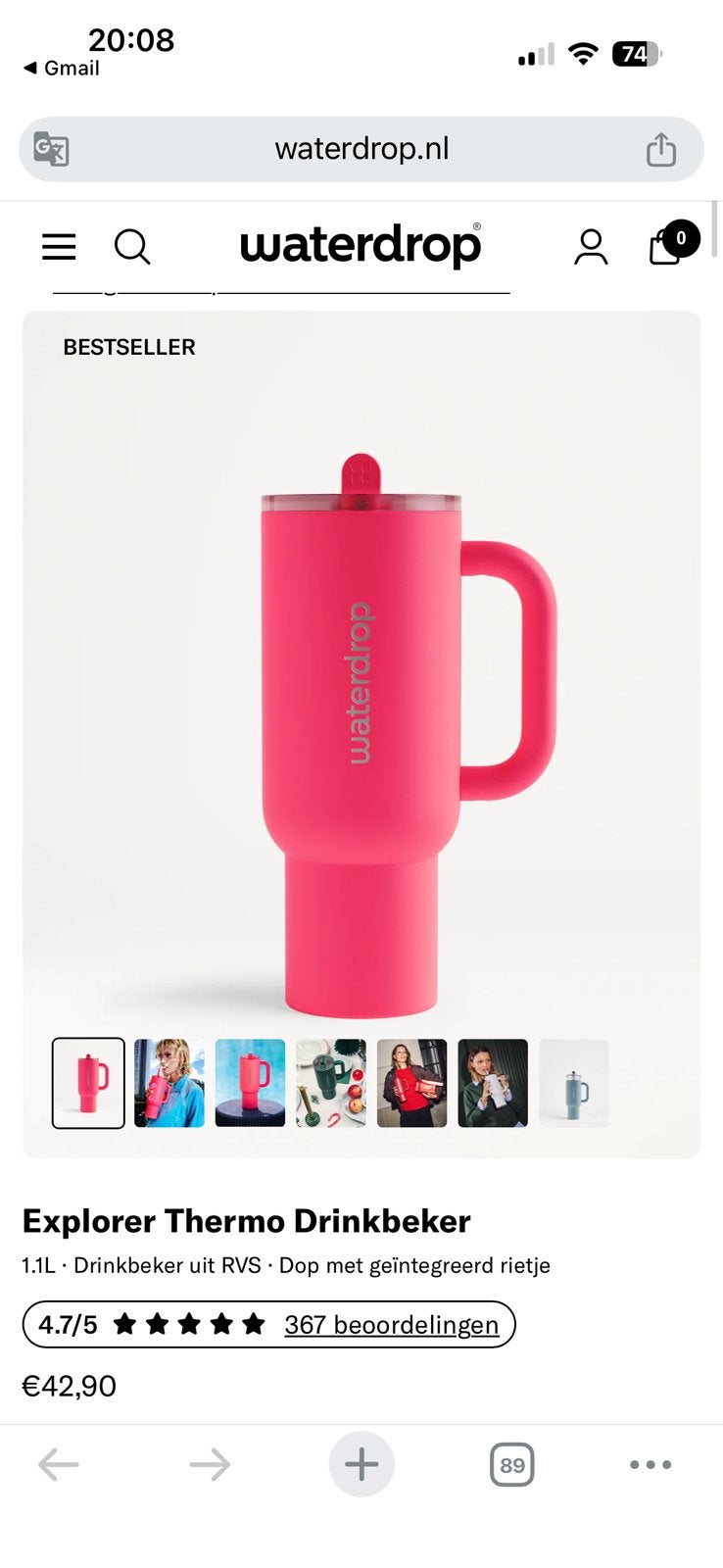 Thermo Drinkbeker Waterdrop 1.1L, Ophalen of Verzenden, Nieuw