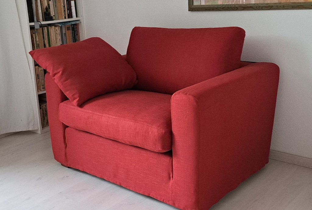 Loveseat van topmerk Linteloo/donsvulling/linnen bekleding, 75 tot 100 cm, Ophalen of Verzenden, Zo goed als nieuw, 100 tot 125 cm