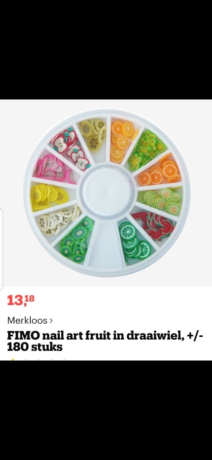 Fimo Nail art fruit in draaiwiel 180 stukken, Ophalen, Overige kleuren, Nieuw, Handen en Nagels