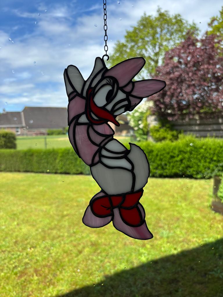 Tiffany stijl glas in lood Daisy Duck, Ophalen, Donald Duck, Zo goed als nieuw, Beeldje of Figuurtje