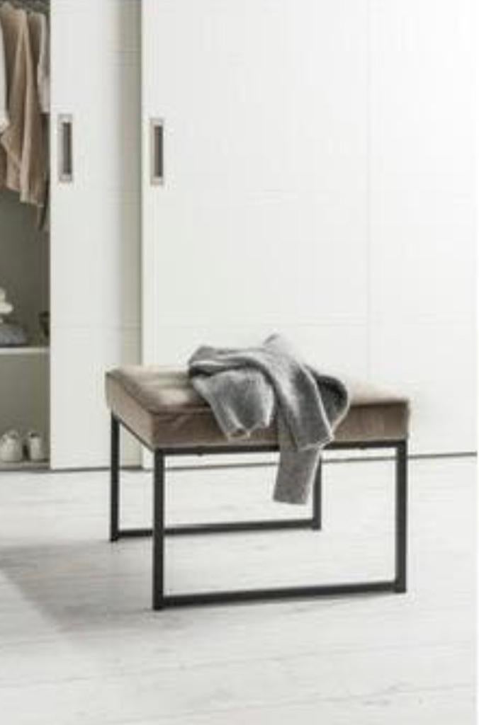 Poef Pien fluweel beige hocker 45x60x60 cm, Ophalen, Stof, 50 tot 75 cm, Vierkant