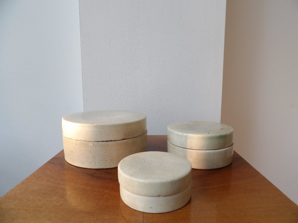 Art Deco Franse Doosjes rond, craquele Aardewerk