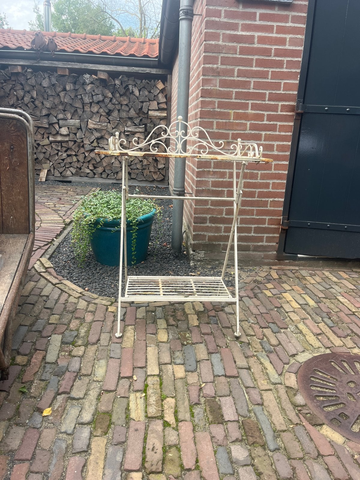Antieke smeedijzeren plantentafel / bijzettafel, Ophalen, Gebruikt, Rechthoekig, Metaal