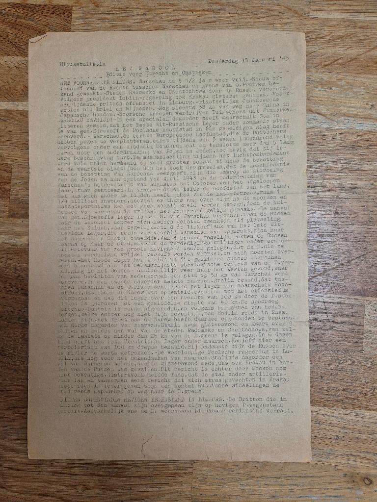 Wo2 illegale pers verzetskrant Het Parool, 18 januari 1945, Ophalen of Verzenden, Nederland, Boek of Tijdschrift