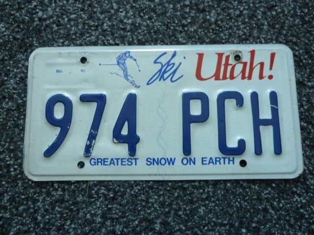 Kentekenplaat licenseplate Utah Ski USA, Verzamelen, Verzenden, Gebruikt, Auto's