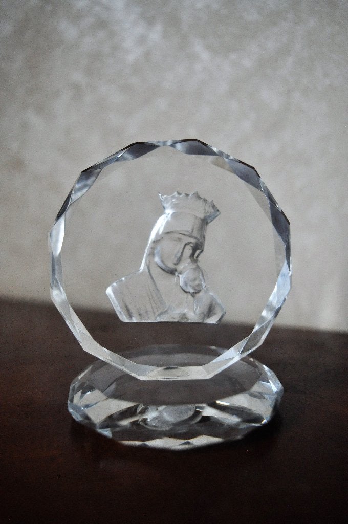 Icoon Beeldje Madonna Maria met Kind Glas CHIPJE 8 cm, Ophalen of Verzenden, Beeld(je)