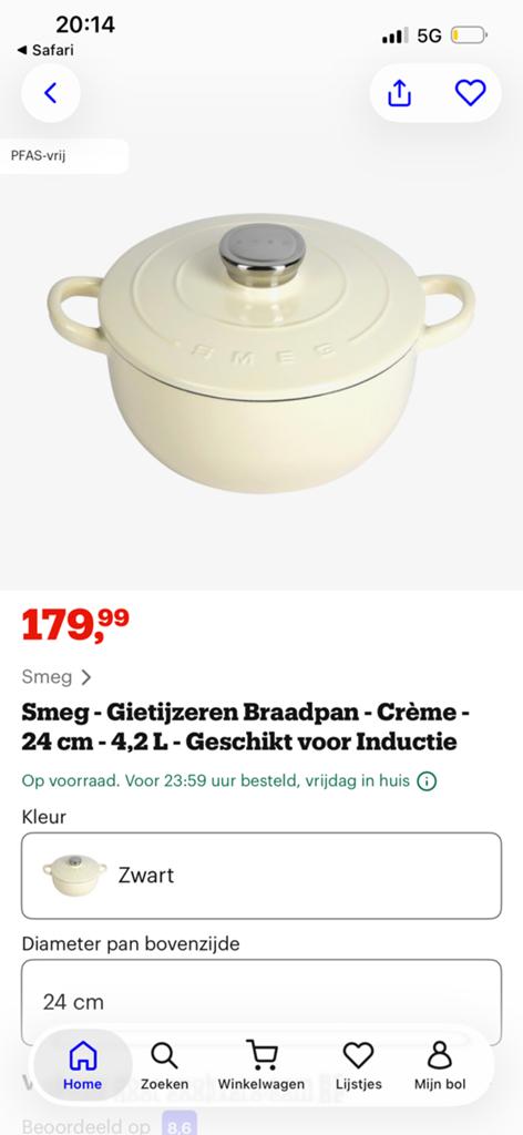 Braadpan smeg 24cm nieuw in doos, Ophalen of Verzenden, Nieuw, Gietijzer, Koekenpan of Braadpan