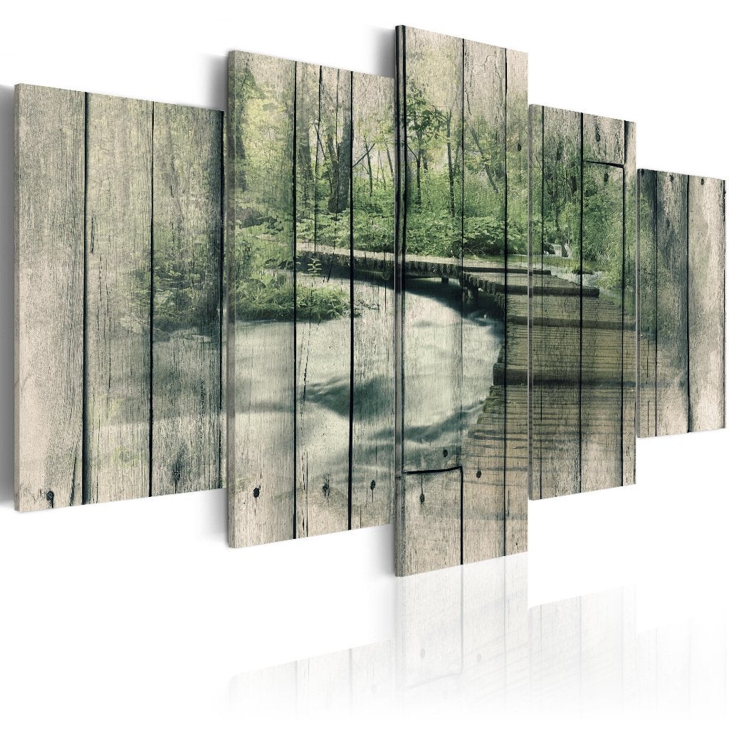676 Natuur Hout Pad 5 Luik Canvas Schilderij 200x100cm Nieuw, Ophalen of Verzenden