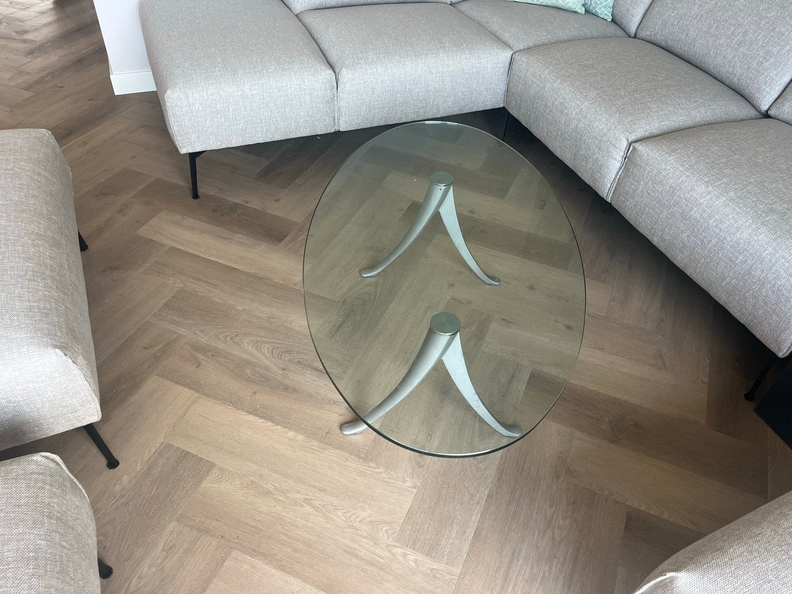 Rolf Benz salontafel - Glas en Metaal, Ophalen, Gebruikt, 100 tot 150 cm, 50 tot 100 cm