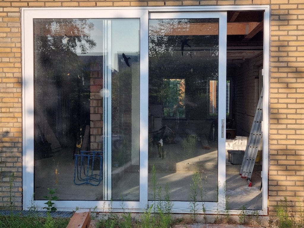 Grote schuifpui met dubbel glas, Ophalen, Kunststof, Gebruikt, 225 cm of meer