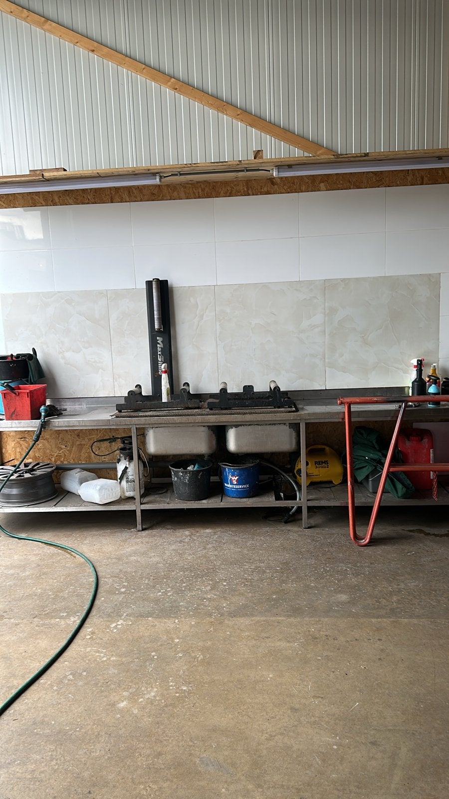 Grote RVS wastafel met twee wasbakken, Ophalen, Gebruikt, Metaal, Zilver