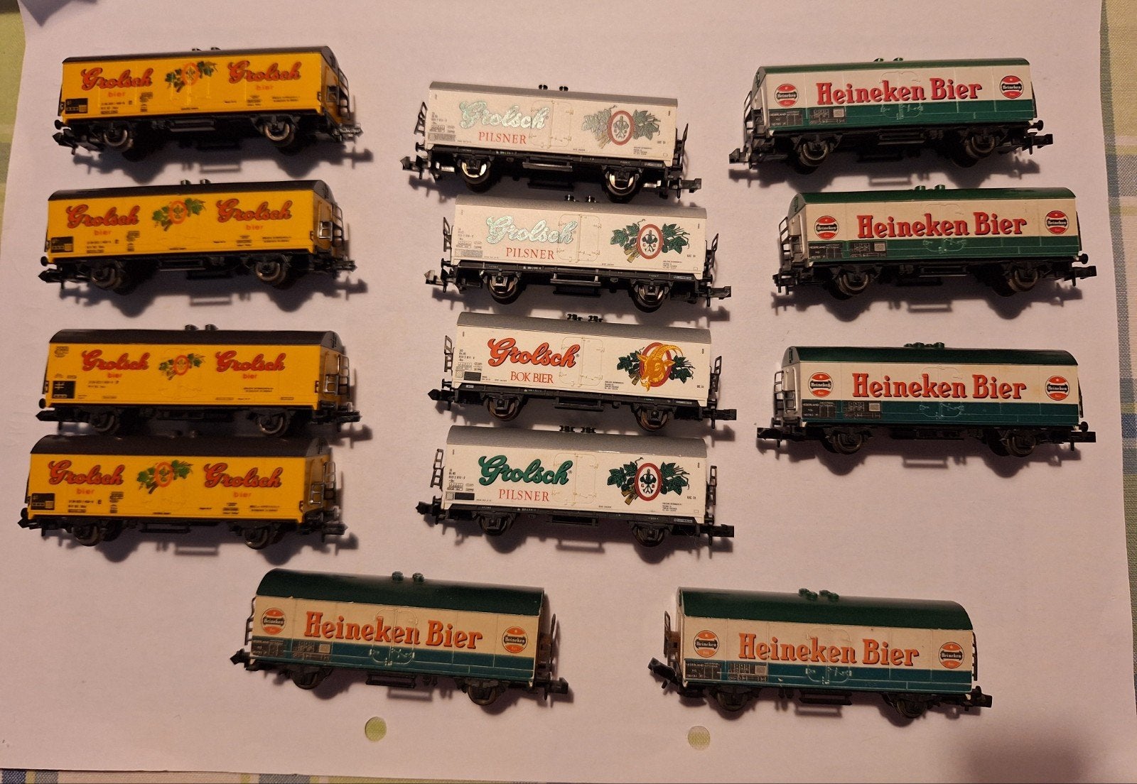 Spoor N Nederlandse Bierwagen Grolsch en Heineken  13 stuk, Gebruikt, Gelijkstroom, Fleischmann, Wagon