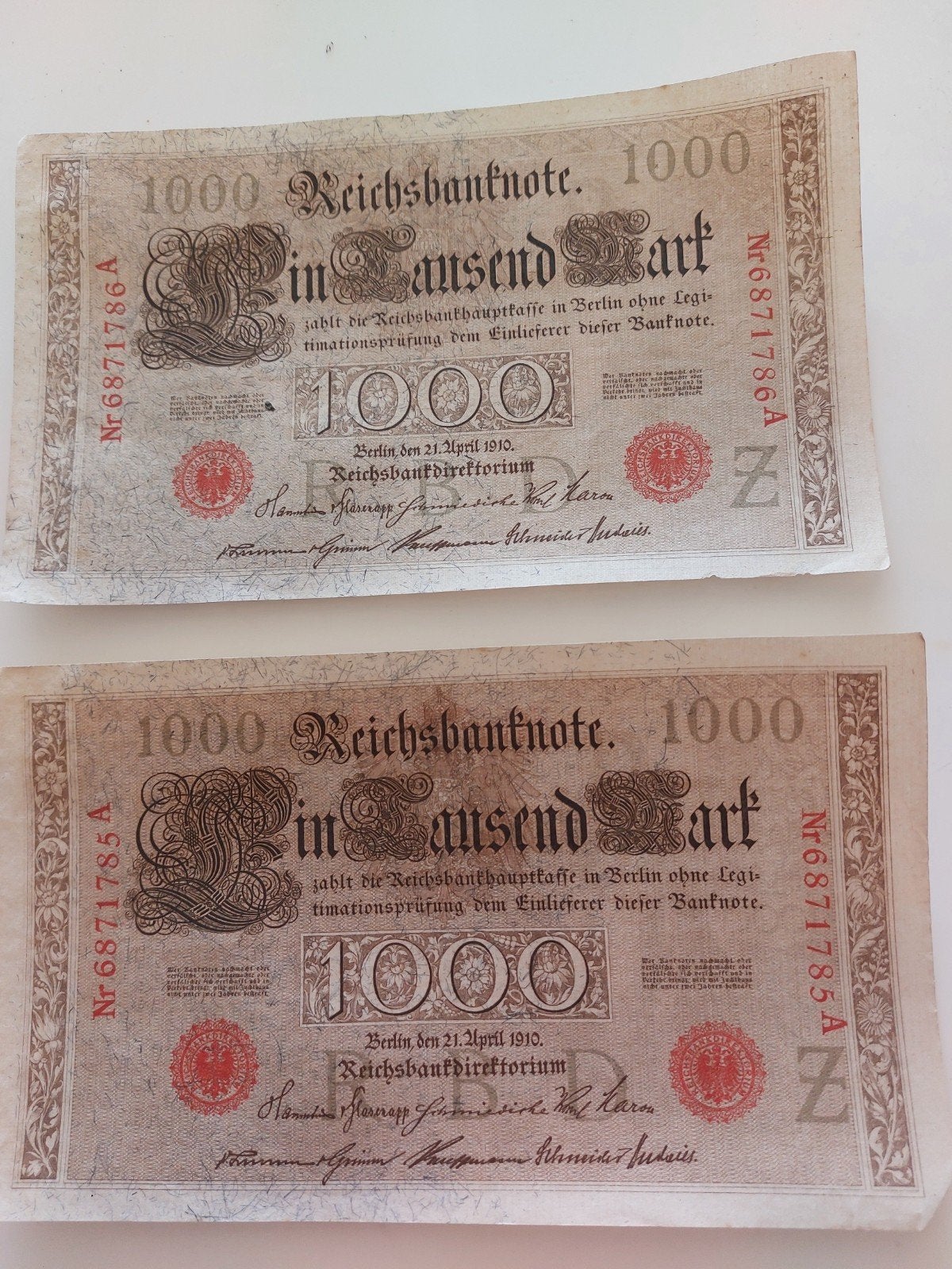 2 x Reichsbanknote 1000 Mark 1910 - Duitsland, Verzenden, Duitsland, Los biljet