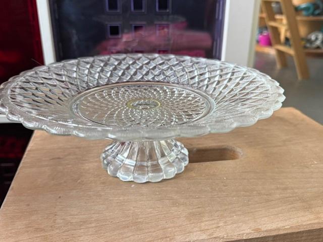 Glazen taartschaal op voet - Vintage design, Huis en Inrichting, Ophalen of Verzenden, Zo goed als nieuw