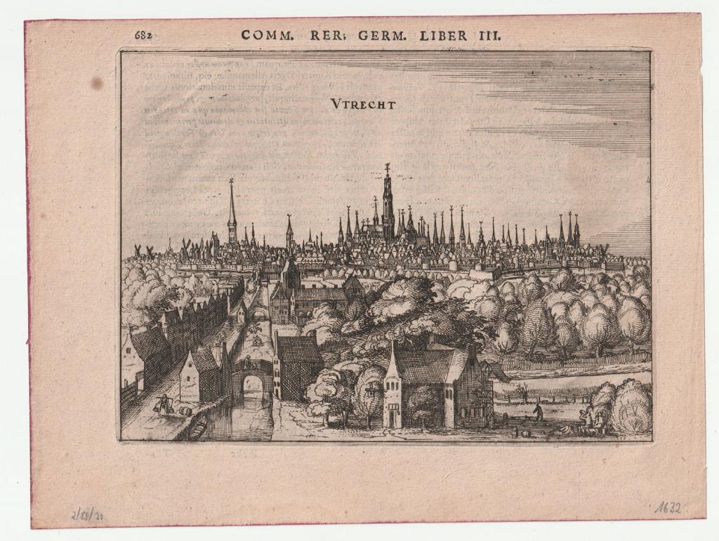 Utrecht stadgezicht gravure uit 1616 P. Bertius, Verzenden, Stadsgezicht, Gravure, 1600 - 1699