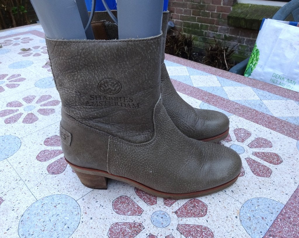 Maat 38 * Taupe Shabbies Amsterdam laarzen met hakje, Verzenden, Lage of Enkellaarzen, Gedragen, Bruin