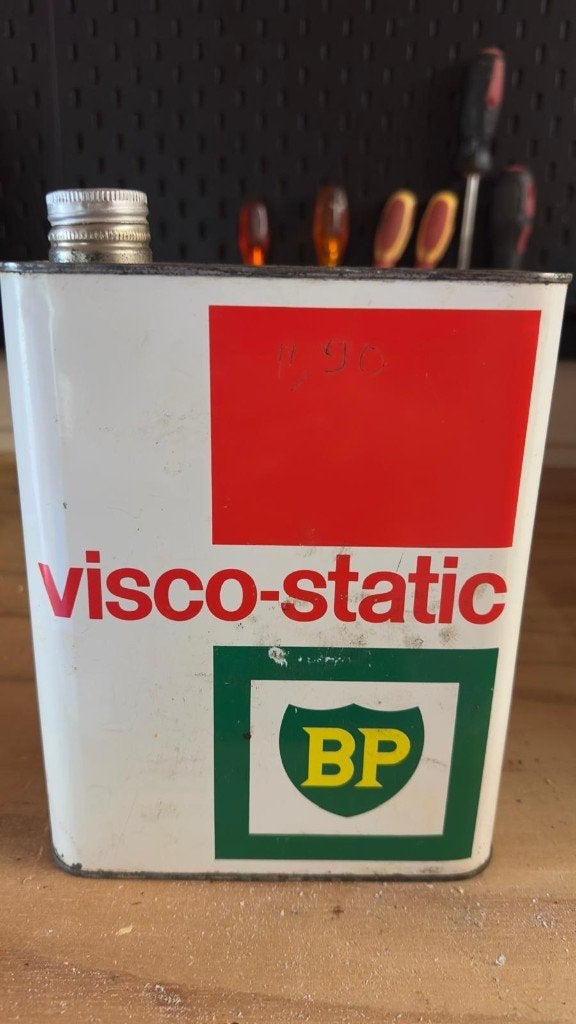 Vintage BP Visco-Static Olieblik 2L - Motorolie SAE 20W/40, Verzamelen, Ophalen of Verzenden, Gebruikt, Overige, Overige merken