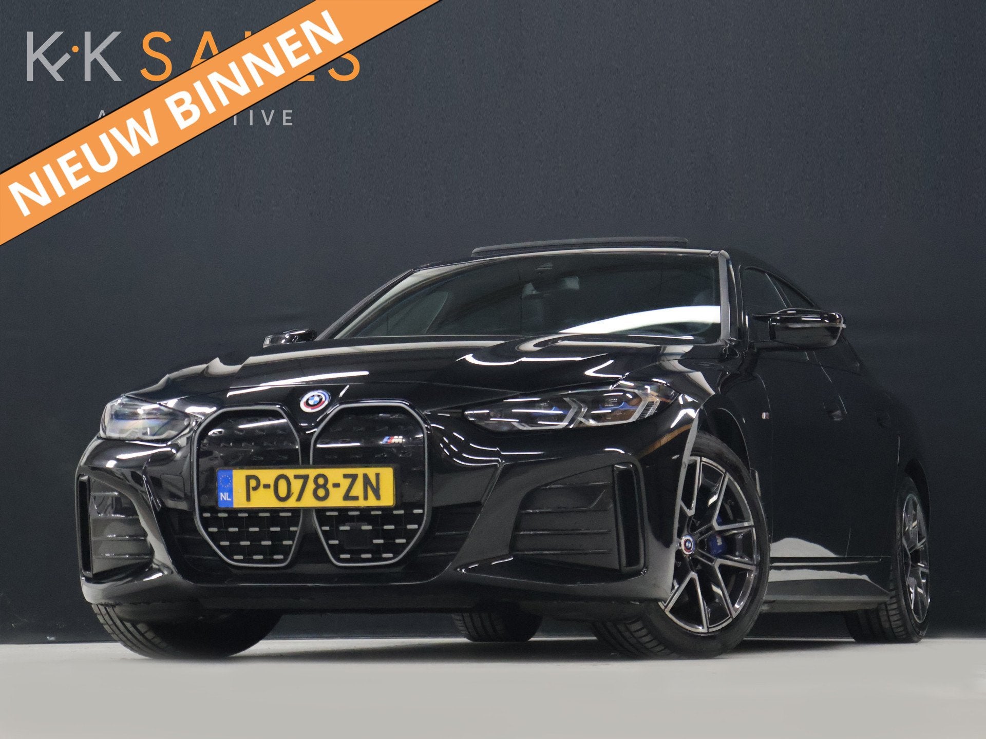 BMW i4 M50 High Executive 84 kWh [SCHUIFKANTELDAK, HARMAN/KA, Dealer onderhouden, Gebruikt, 110 €/maand, Zwart