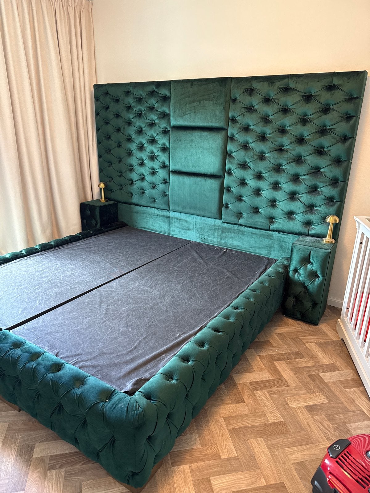 Luxe Boxspring 180x200 Emerald Groen 1001 Nacht Stijl, Ophalen, Gebruikt, Tweepersoons, 180 cm