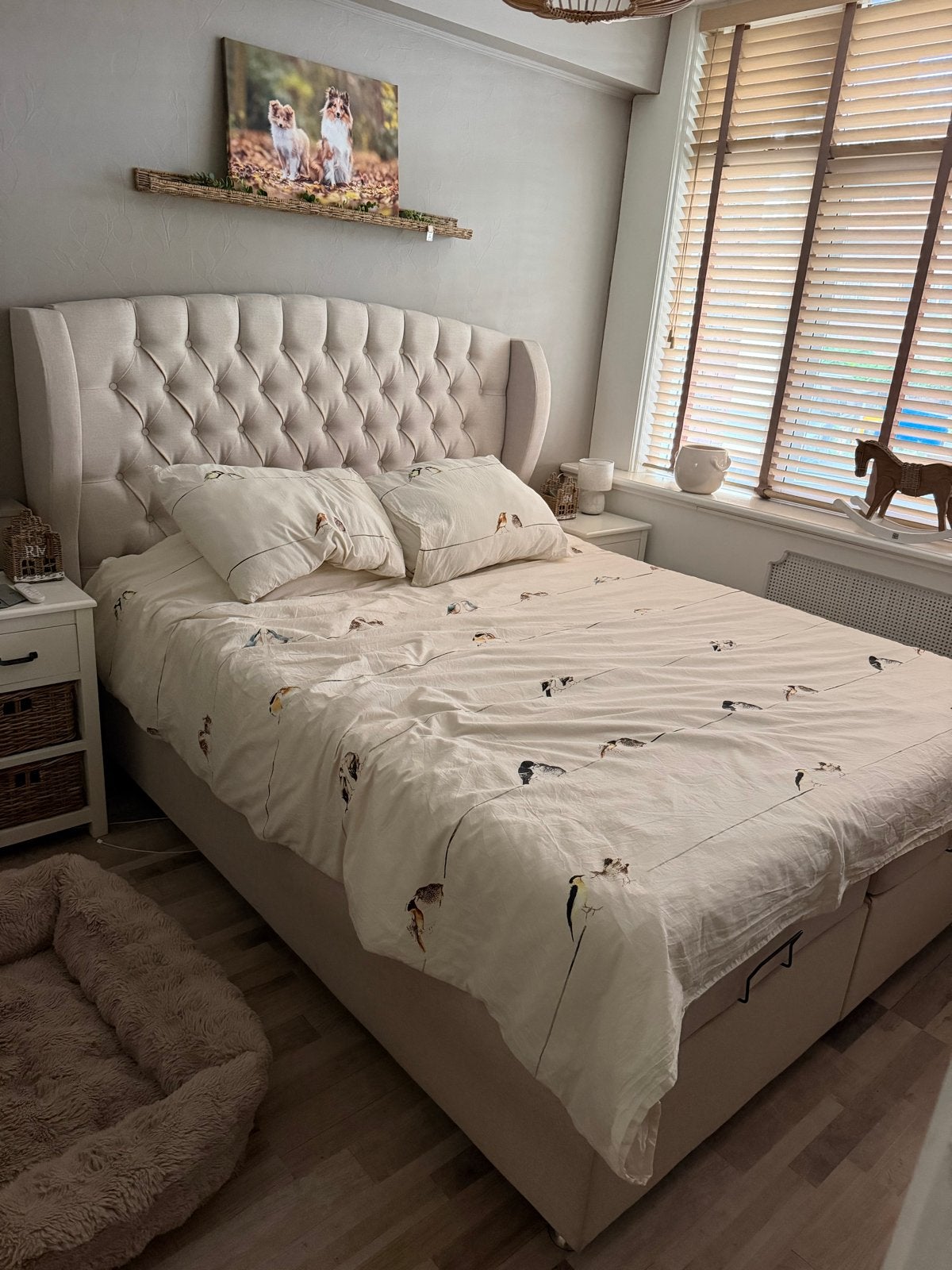 Super nette beige boxspring 160x200 met Emma topper, Beige, Tweepersoons, Ophalen of Verzenden, Zo goed als nieuw
