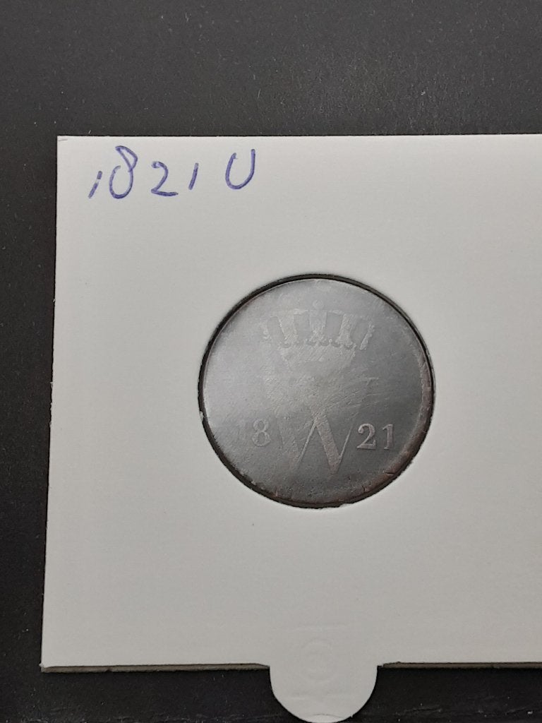 1 cent 1821 U Koning Willem I, Postzegels en Munten, Munten | Nederland, Ophalen of Verzenden, Koning Willem I, 1 cent, Losse munt