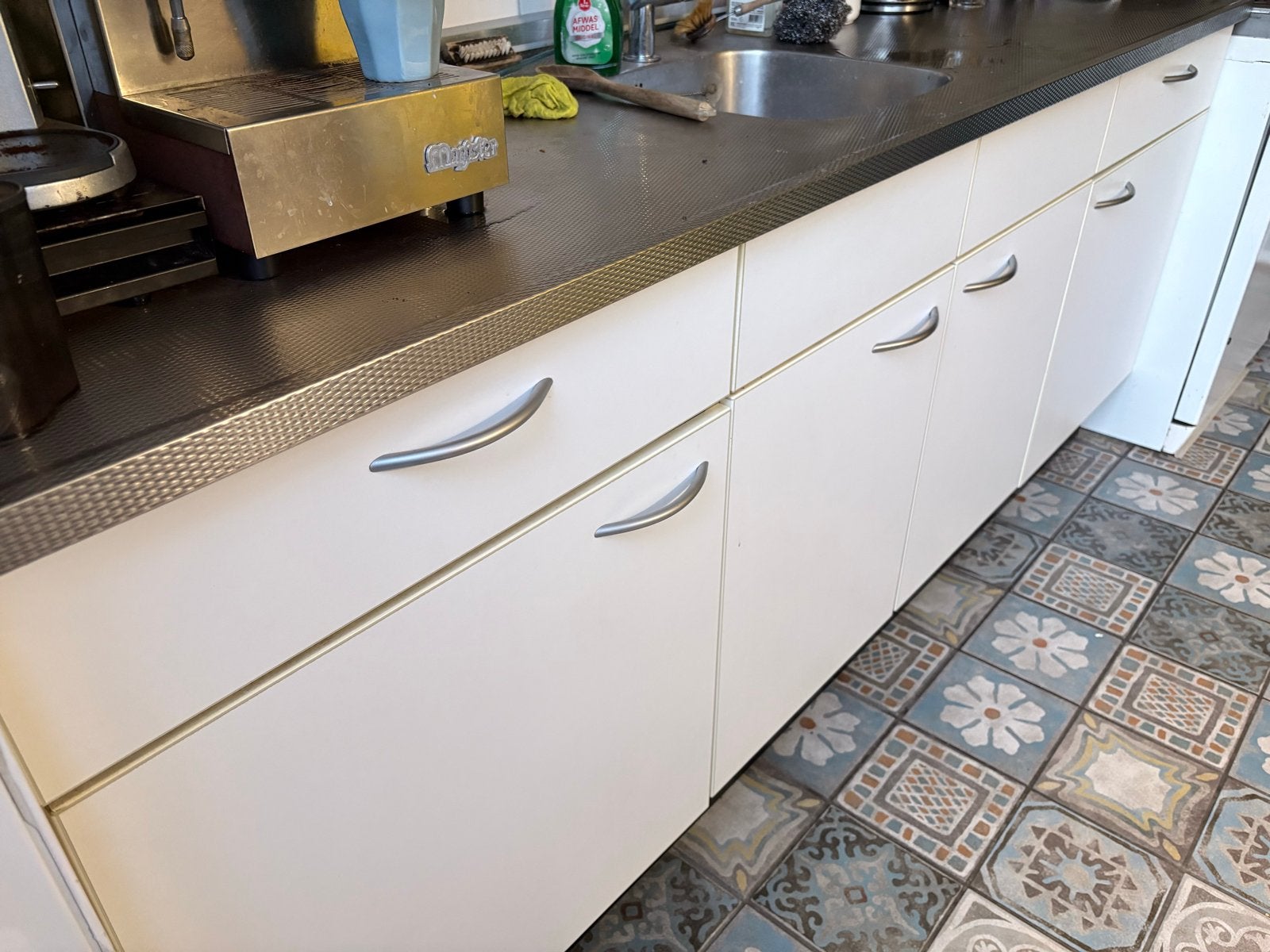 Complete bruynzeel keuken met RVS blad en spoelbak, Ophalen, Gebruikt, Wit, Enkelwandige keuken
