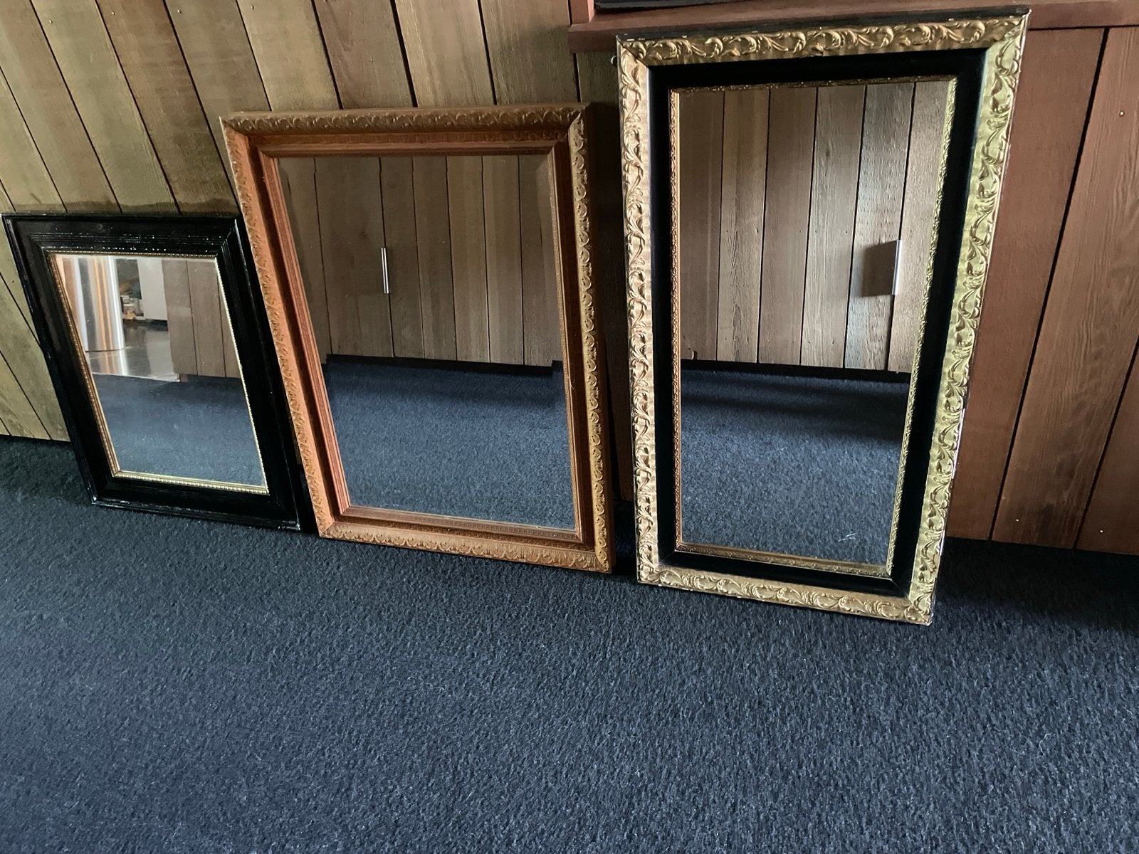 Set van 3 Vintage Spiegels met Gouden Details, Antiek en Kunst, Ophalen, Rechthoekig, 50 tot 100 cm, 100 tot 150 cm