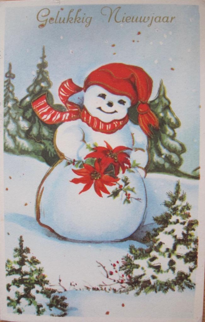 Gelukkig nieuwjaar - sneeuwpop met kerstster - 1962, Verzamelen, Verzenden, 1960 tot 1980, Gelopen, Overige thema's