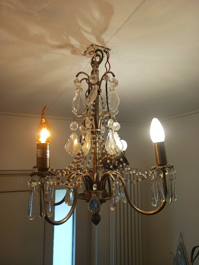 Hanglamp / Kandelaar 4 lichten, Ophalen, Zo goed als nieuw, Metaal, E14 (klein)
