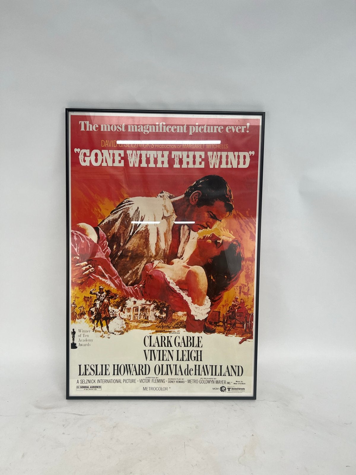 Vintage Gone With The Wind Filmposter - Ingelijst, Verzamelen, Rechthoekig Staand, Met lijst, Ophalen of Verzenden, Zo goed als nieuw