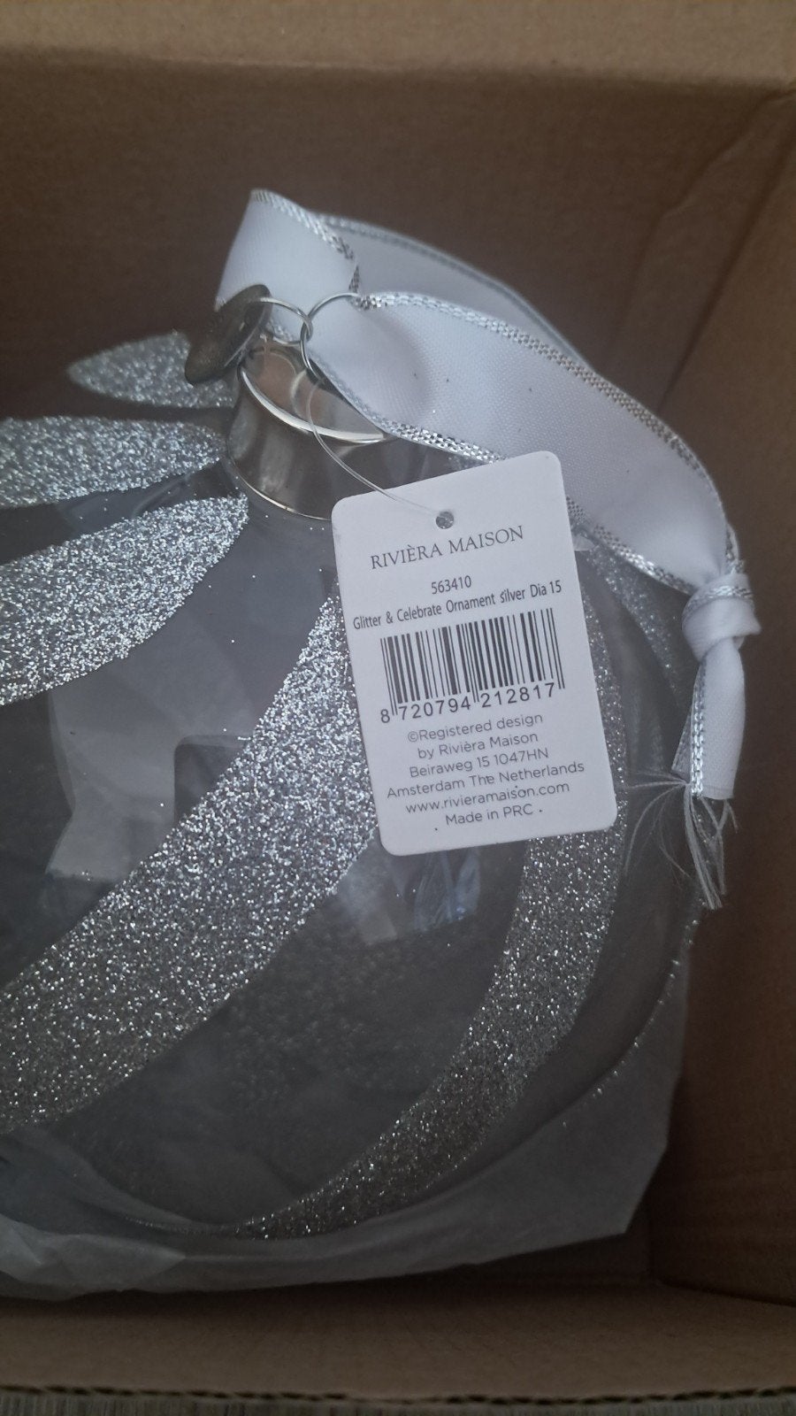 Riviera Maison kerstbal Glitter & celebrate ornament zilver, Ophalen