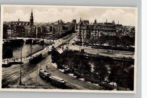 Amsterdam Damrak met trams jaren 30, Verzenden, 1920 tot 1940, Gelopen, Noord-Holland