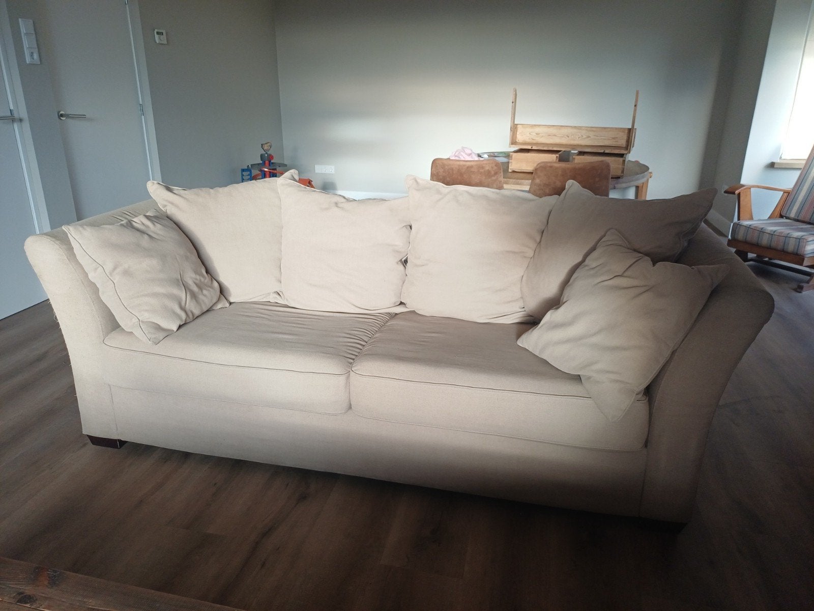 Landelijke 3-zitsbank - Beige, 222 cm breed, Gebruikt, Driepersoons, 75 tot 100 cm, Ophalen of Verzenden