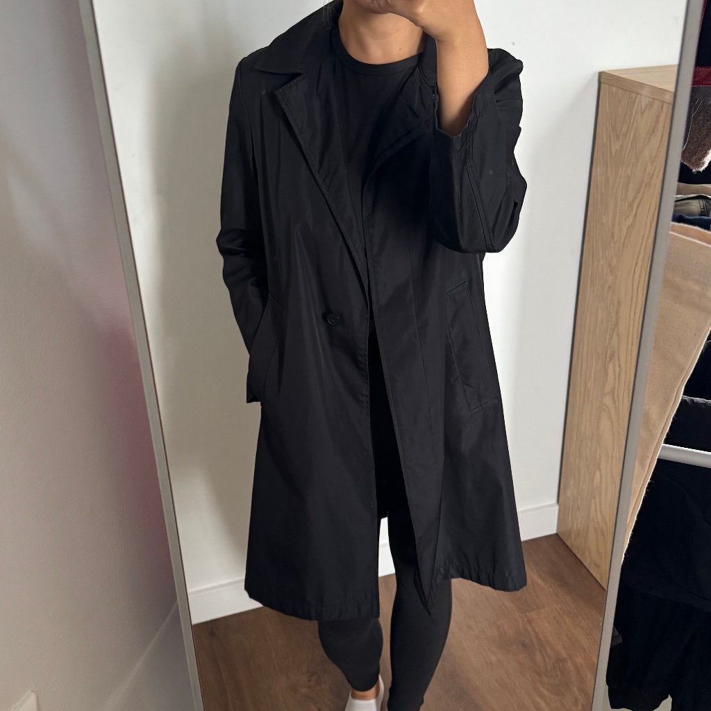 Vintage Black Lightweight Trench Coat / regenjas (maat 38), Maat 38/40 (M), Zwart, Ophalen of Verzenden, Zo goed als nieuw