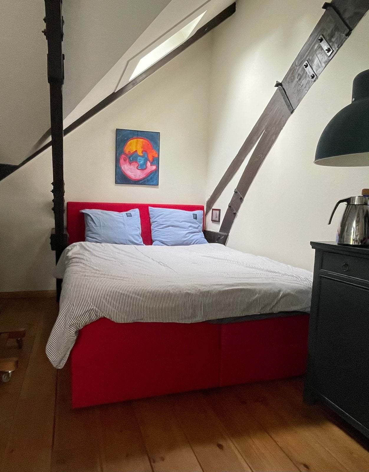 supermooie boxspring rood 200x160, Ophalen, Gebruikt, Tweepersoons, 200 cm