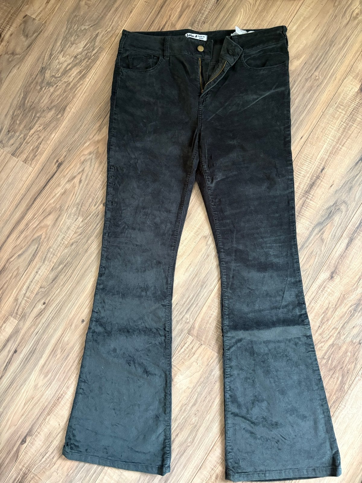 Lois Raval broek. Donkergroen Flared Corduroy maat W 33 L 34, Maat 42/44 (L), Ophalen of Verzenden, Zo goed als nieuw, Lang