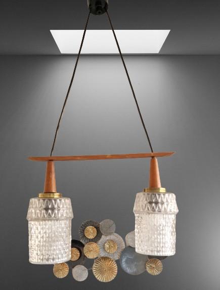 Vintage Deense Hanglamp - Teak & Glas, Ophalen of Verzenden