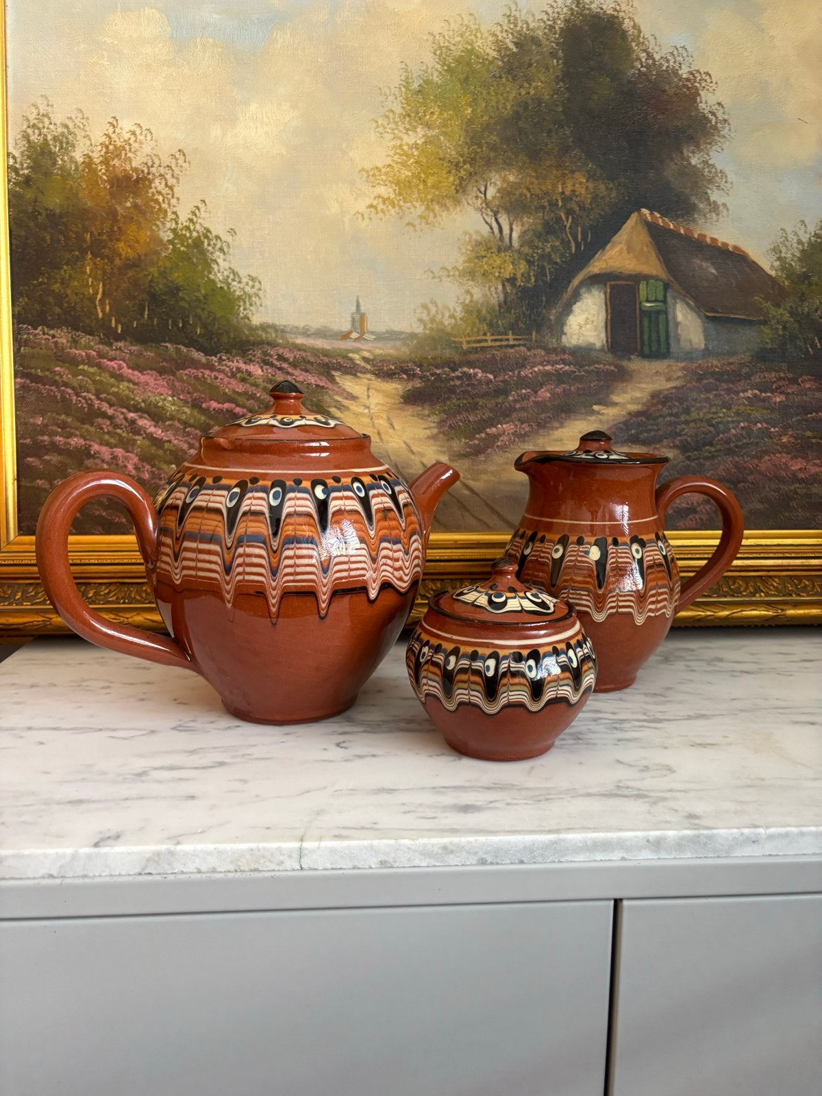 Vintage Bulgaars Keramieken Serveerset - Troyan Aardewerk, Antiek en Kunst, Ophalen