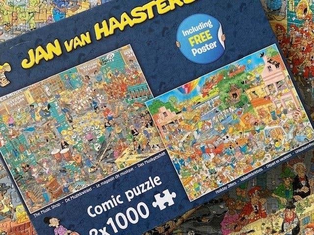 JvHaasteren Muziekwinkel en Vakantiekriebels samen in 1 doos, Ophalen of Verzenden, Meer dan 1500 stukjes, Zo goed als nieuw, Legpuzzel