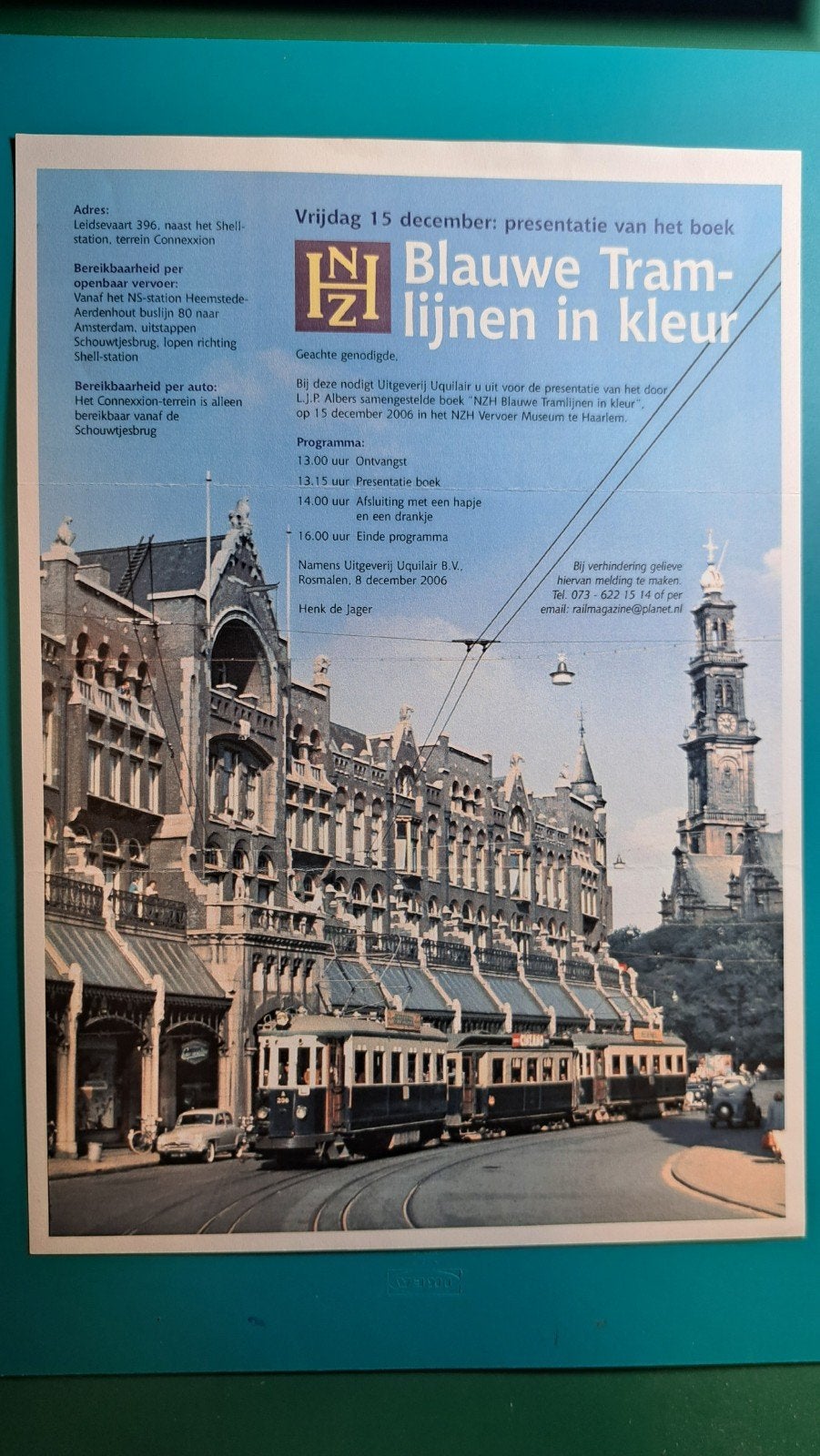 NZH Blauwe Tram - affiche op A4 formaat 2006, Verzamelen, Ophalen of Verzenden, Zo goed als nieuw, Tram, Kaart of Prent
