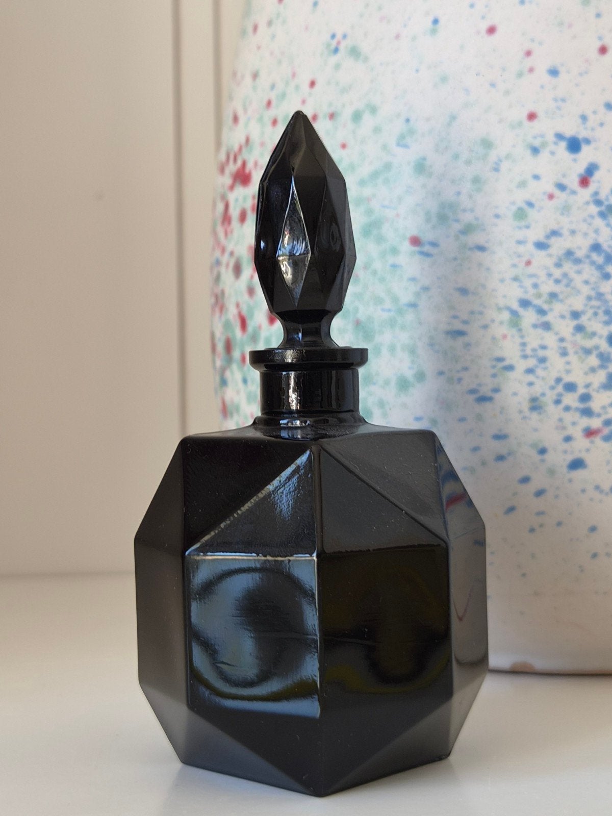 Vintage Zwart Glazen Parfumflesje Art Deco Stijl, Antiek en Kunst, Ophalen of Verzenden