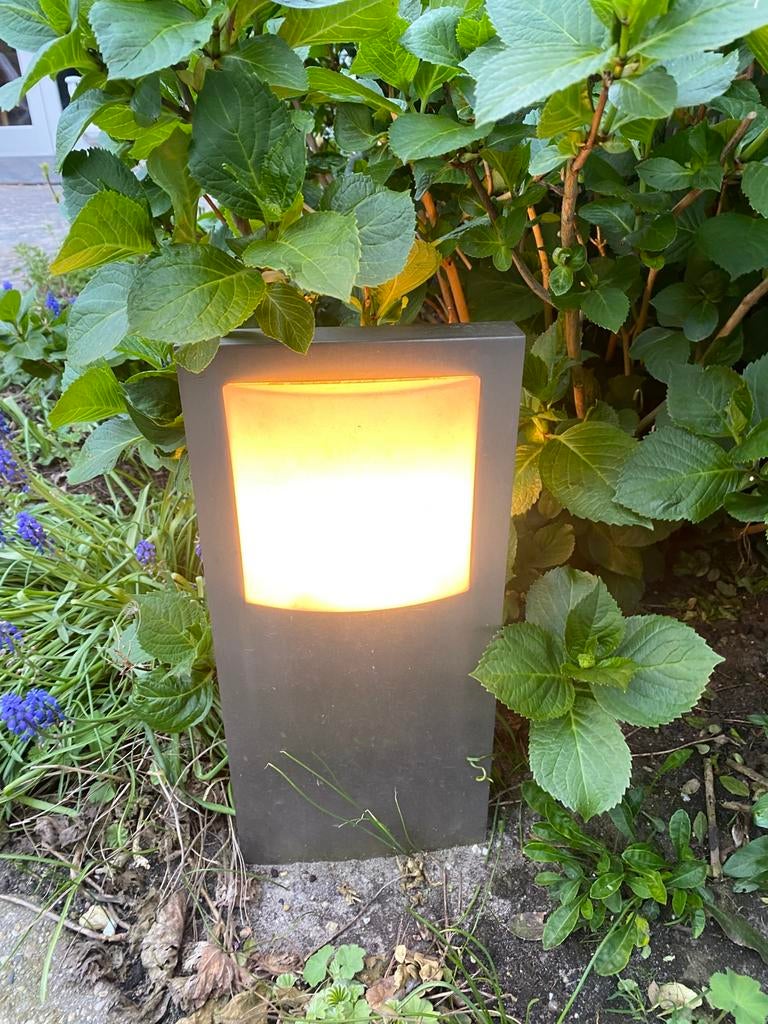Twee tuin lampen r v s met let verligting, Tuin en Terras, Buitenverlichting, Ophalen of Verzenden, Zo goed als nieuw, Netvoeding