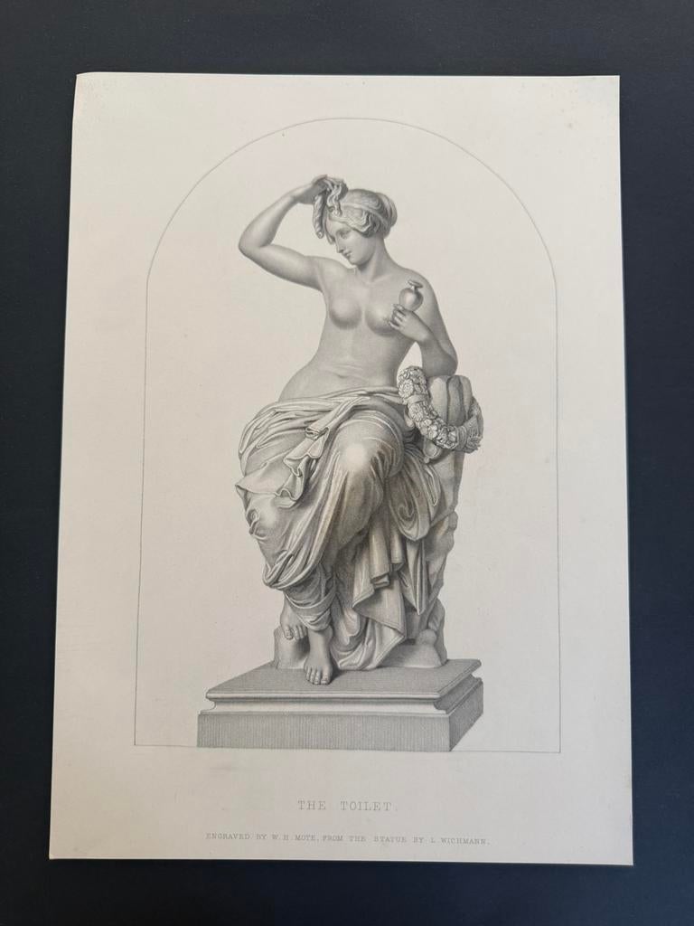 Antieke Gravure: De Toilette, Klassieke Naakte Vrouw, Antiek en Kunst, Kunst | Etsen en Gravures, Ophalen of Verzenden