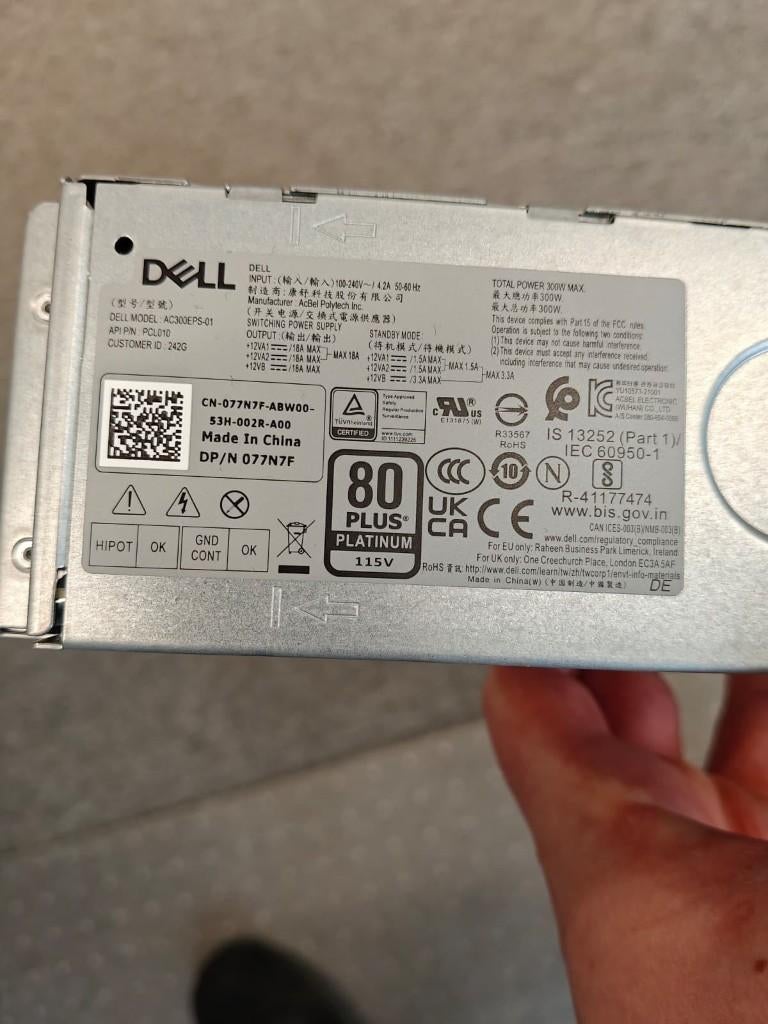 Dell 300W PSU 80 Plus Platinum, Ophalen of Verzenden, Zo goed als nieuw