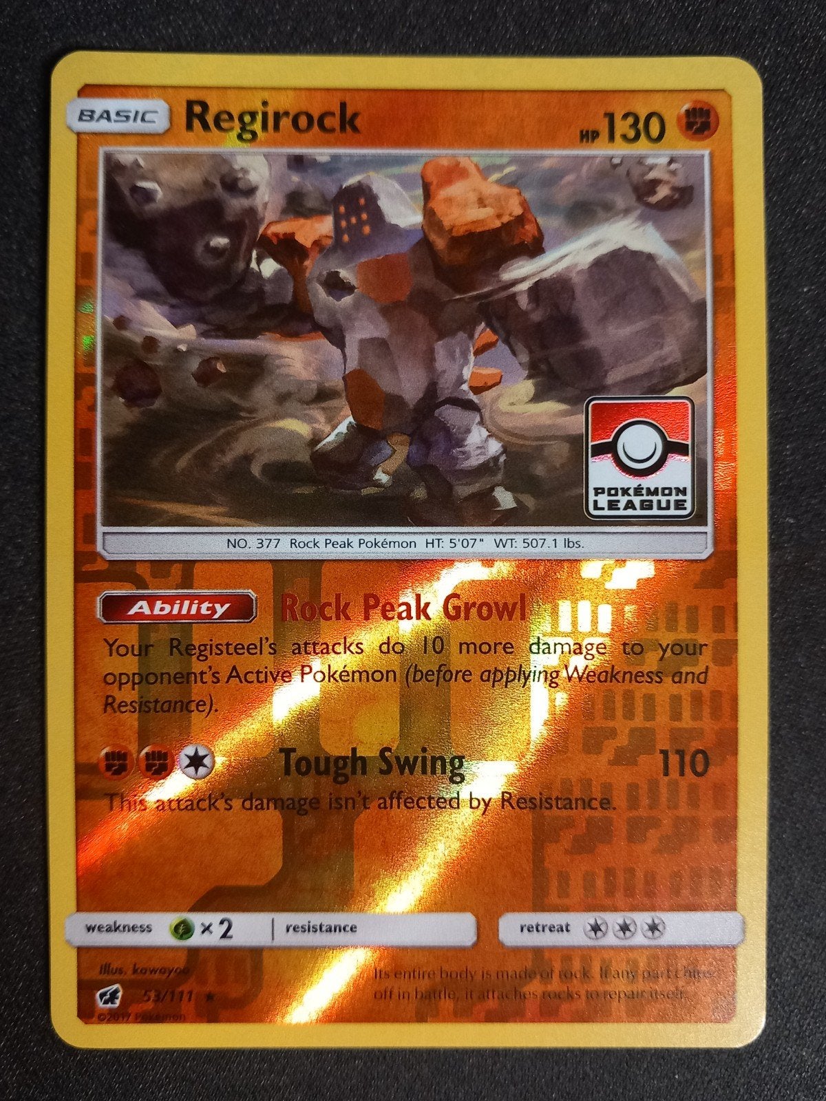 Regirock 53/111 Crimson Invasion League Promo Stamp NM, Verzenden, Zo goed als nieuw, Losse kaart, Foil