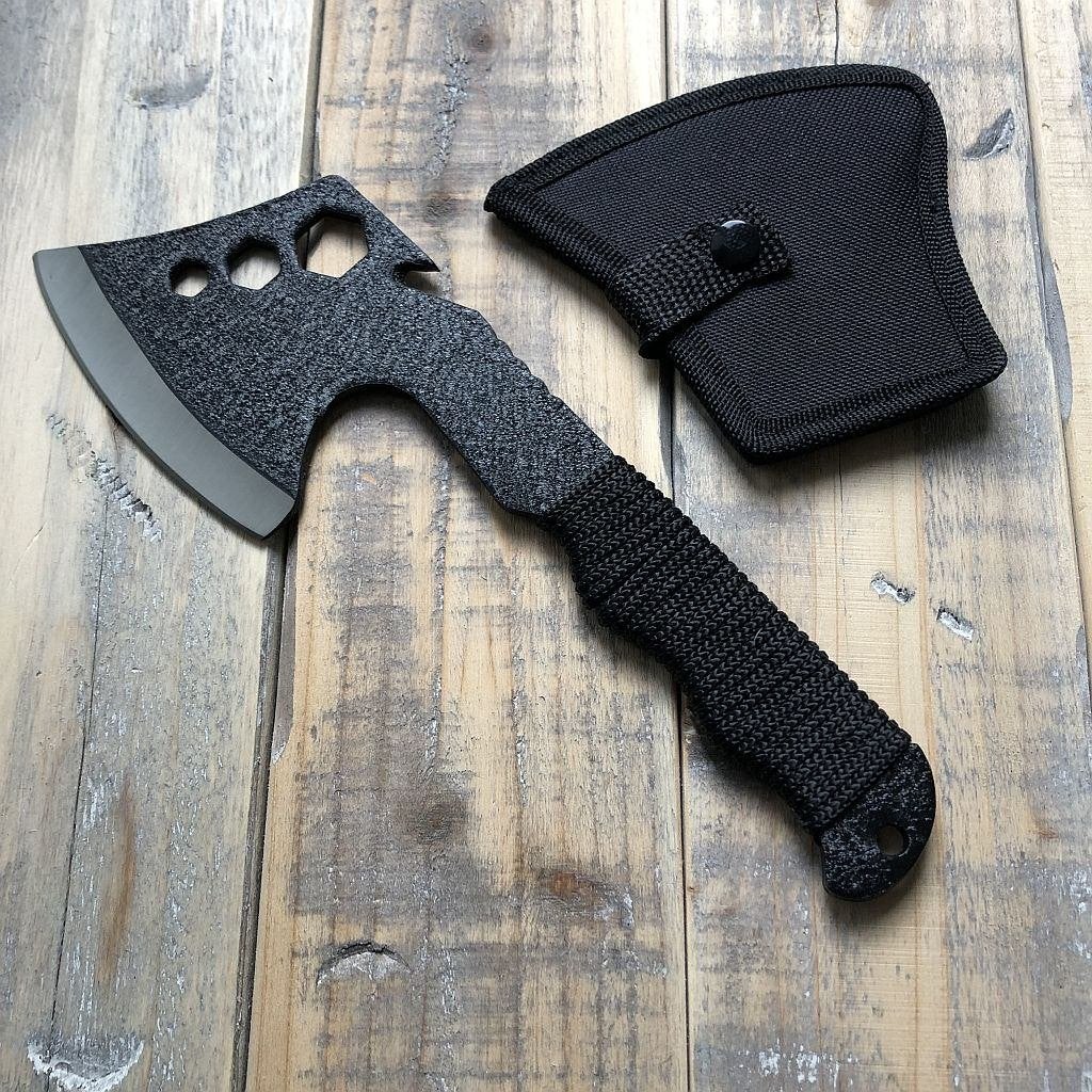 Zwarte RVS bushcraft hakbijl (26 cm) met paracord handvat, Verzenden, Nieuw