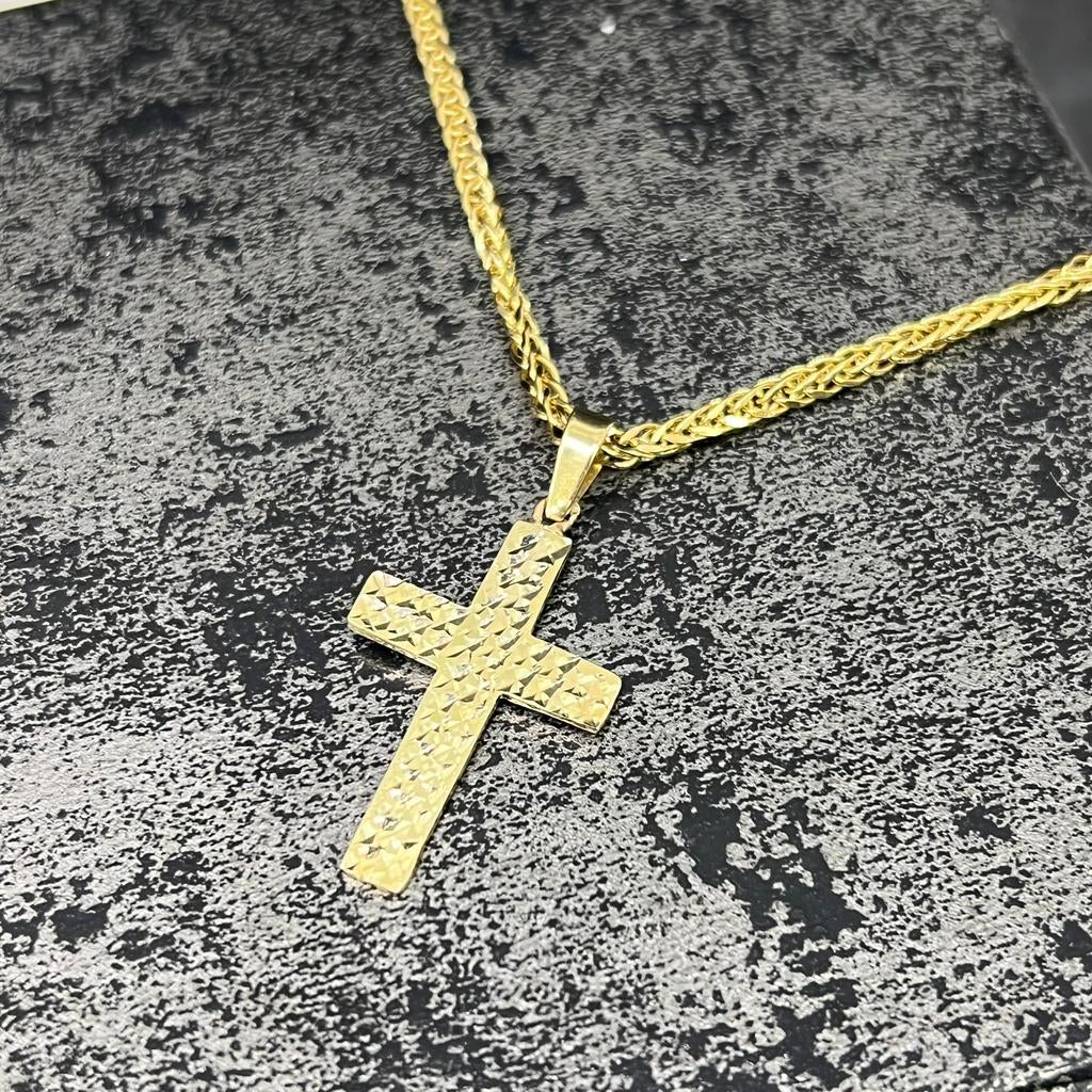 14k gouden ketting vossenstaart met kruis hanger, Ophalen of Verzenden, Zo goed als nieuw, Goud