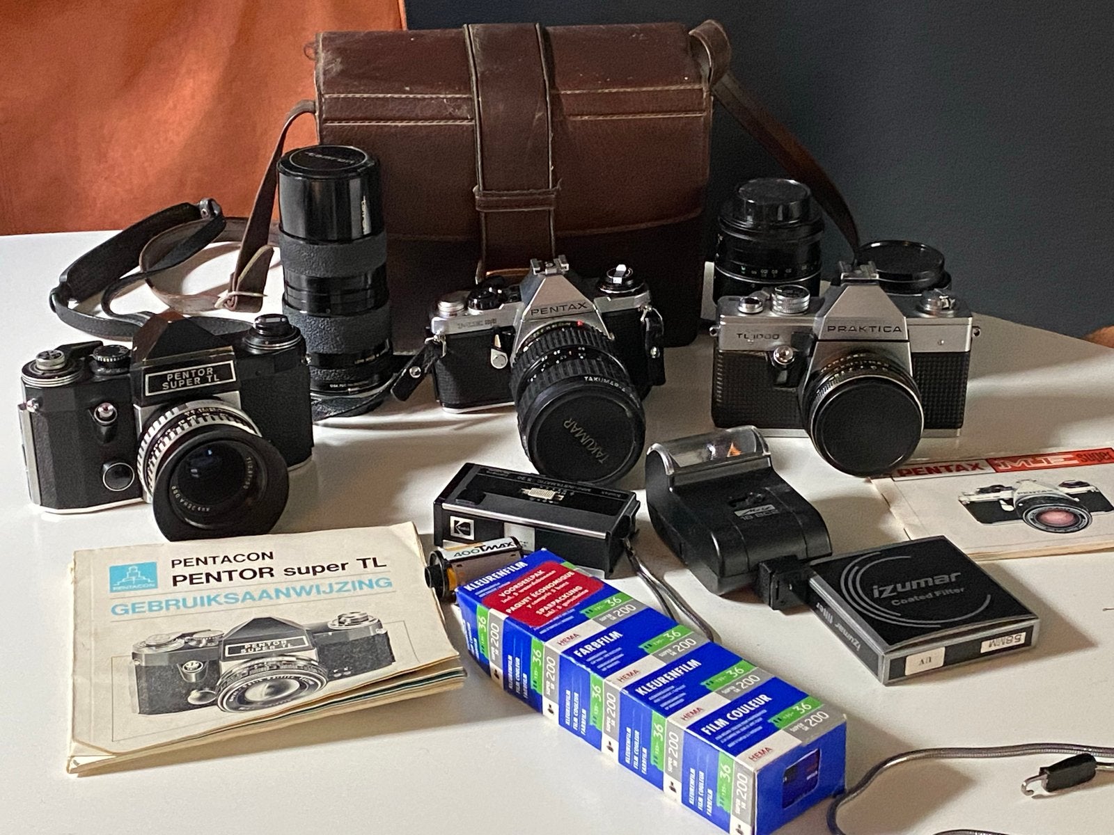 Vintage camera’s: Pentax ME super Praktica 1000, Pentacon, Ophalen of Verzenden, Gebruikt, Spiegelreflex, Pentax